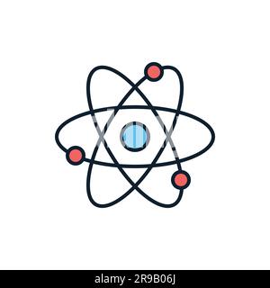 Atom related vector line icon. Nuclear energy source. Science symbol. Atomic structure model. Electrons, neutrons and protons. Atom core elements. Nuc Stock Vector