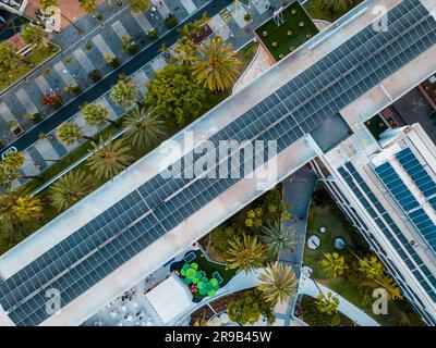 solar panel farming on roof of hotel, resort, house or residential building Stock Photo