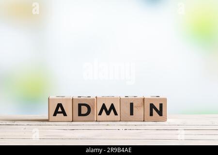 Admin login sign made of wood on a table Stock Photo