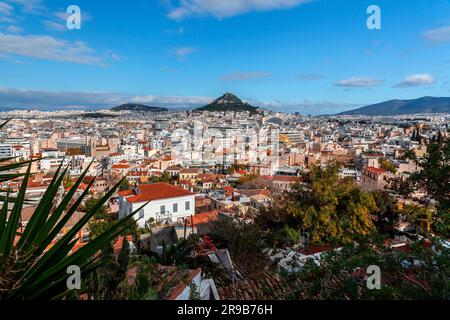 Athens, Greece - 25 Nov 2021: Aerial view of Athens, the Greek capital. Stock Photo