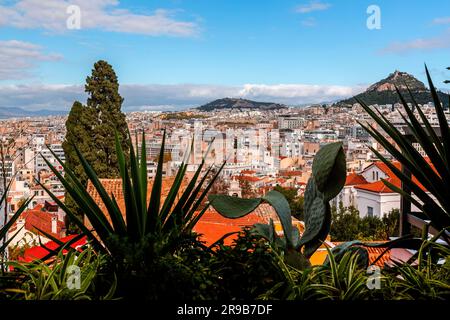 Athens, Greece - 25 Nov 2021: Aerial view of Athens, the Greek capital. Stock Photo