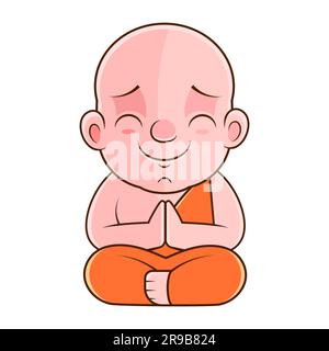 Tibetan monk in a robe, buddhist in lotus position, colorful character Stock Vector