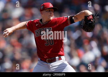 Toronto, Can. 16th July, 2023. Toronto Blue Jays' Danny Jansen sets off  from home plate after hitting a three RBI double off Arizona Diamondbacks  relief pitcher Scott McGough, not shown, during eighth