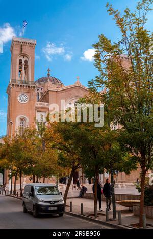 Athens, Greece - 25 Nov 2021: The Metropolitan Cathedral of the Annunciation, popularly known as the Metropolis, is the cathedral church of the Archbi Stock Photo