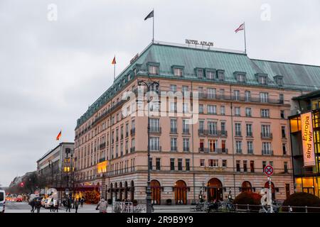 Berlin, Germany - 15 DEC 2021: The Hotel Adlon Kempinski Berlin is a luxury hotel in Berlin, Germany. Stock Photo