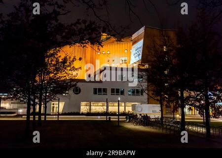 Berlin, Germany - 17 DEC 2021: Exterior of the Berlin Cultural Complex, Kulturforum at night. Stock Photo