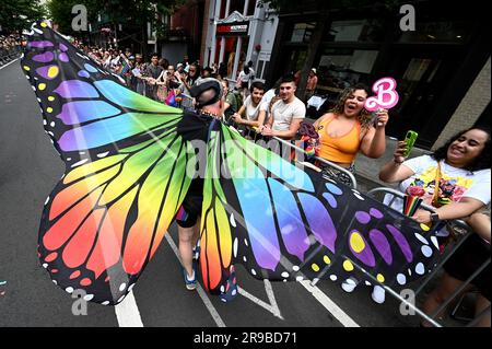 New York, USA. 25th June, 2023. Participants make their way down Fifth Avenue during NYC's 53rd Annual Pride March parade, New York, NY, June 25, 2023. (Photo by Anthony Behar/Sipa USA) Credit: Sipa USA/Alamy Live News Stock Photo