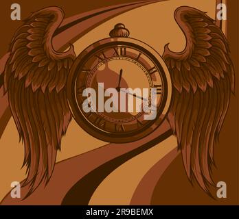 Antique pocket watch. vector illustration on colored background. Stock Vector