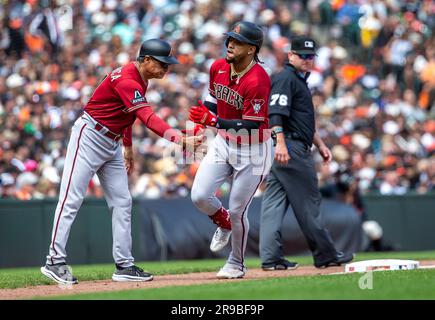 Arizona Diamondbacks' Ketel Marte (4) rounds third after hitting a solo home  run off Pittsburgh Pirates starting pitcher Mitch Keller during the first  inning of a baseball game in Pittsburgh, Saturday, May