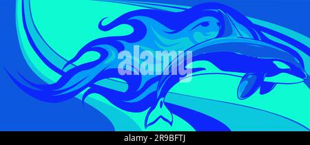 Killer Whale Spirit Orca Jumping Vector illustration on colored background Stock Vector