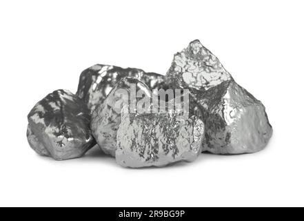 Many shiny silver nuggets on white background Stock Photo