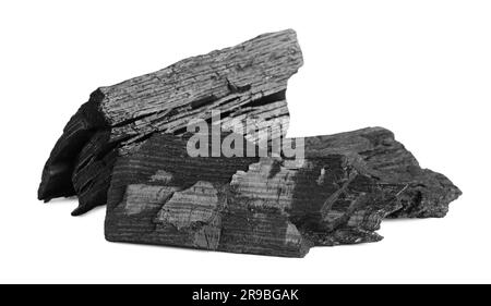 Pieces of coal isolated on white. Mineral deposits Stock Photo