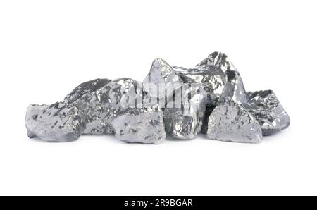 Many shiny silver nuggets on white background Stock Photo