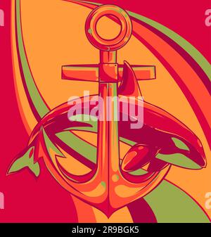 Killer Whale Spirit Orca Jumping Vector illustration on colored background Stock Vector