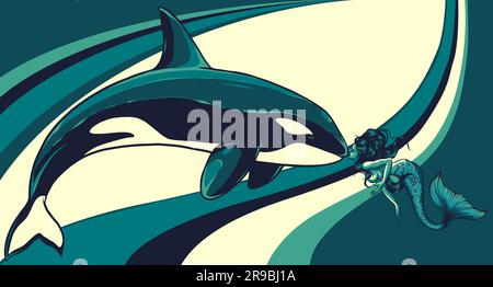 Killer Whale Spirit Orca Jumping Vector illustration on colored background Stock Vector