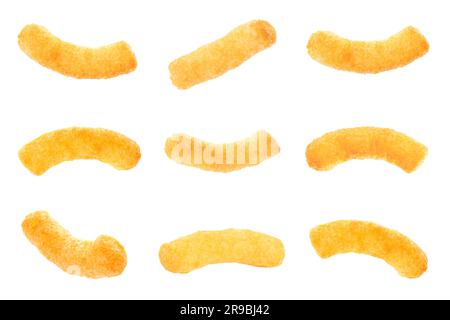 Collage of tasty corn sticks on white background Stock Photo