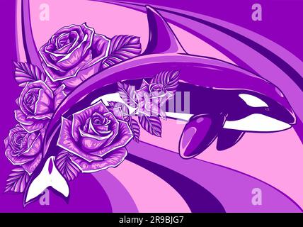 Killer Whale Spirit Orca Jumping Vector illustration on colored background Stock Vector