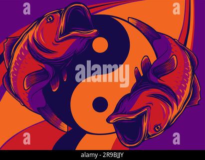 vector illustration of bass fish in colored background Stock Vector