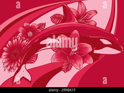 Killer Whale Spirit Orca Jumping Vector illustration on colored background Stock Vector