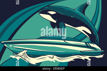 Killer Whale Spirit Orca Jumping Vector illustration on colored background Stock Vector