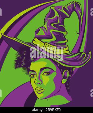 beautiful witch in a classic hat and coloured hair Stock Vector