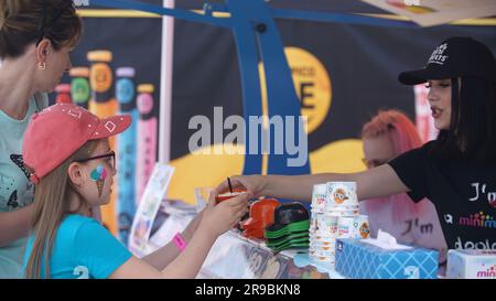 Prague, Czech Republic. 25th June, 2023. People visit the Prague Ice Cream Festival in Prague, the Czech Republic, on June 25, 2023. The two-day event concluded here on Sunday. Credit: Dana Kesnerova/Xinhua/Alamy Live News Stock Photo