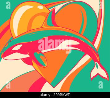 Killer Whale Spirit Orca Jumping Vector illustration on colored background Stock Vector