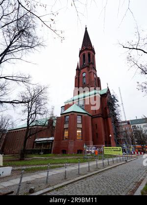 Berlin, Germany - 17 DEC 2021:The Emmaus Church built between 1890 and 1893 on Lausitzer Platz in Kreuzberg, Berlin. Stock Photo