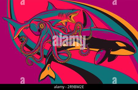 Killer Whale Spirit Orca Jumping Vector illustration on colored background Stock Vector
