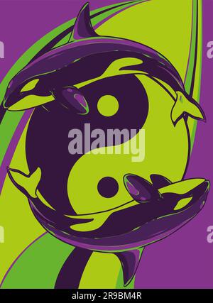 Killer Whale Spirit Orca Jumping Vector illustration on colored background Stock Vector