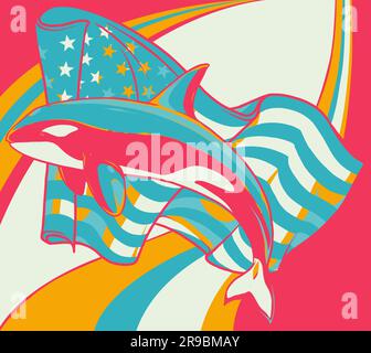 Killer Whale Spirit Orca Jumping Vector illustration on colored background Stock Vector
