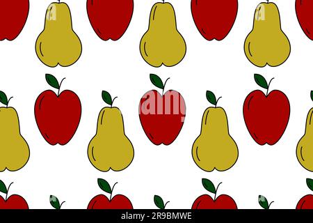 Endless pattern of seasonal fruits apple and pear. Isolate. Happy Thanksgiving day. Vector. EPS. Design for wrapping, wallpaper, poster, banner, brochures or web, cards, label, price or web backdrop. Stock Vector