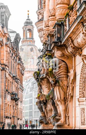 Dresden, Germany - December 19, 2021: The ancient George Gate or Georgentor in the old town, Altstadt of Dresden, the capital of Saxony, Germany. Stock Photo