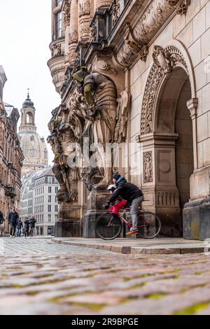 Dresden, Germany - December 19, 2021: The ancient George Gate or Georgentor in the old town, Altstadt of Dresden, the capital of Saxony, Germany. Stock Photo