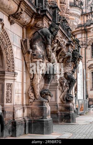 Dresden, Germany - December 19, 2021: The ancient George Gate or Georgentor in the old town, Altstadt of Dresden, the capital of Saxony, Germany. Stock Photo