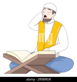 man is reading the holy quran with a beautiful voice. vector design illustration art Stock Vector