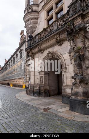 Dresden, Germany - December 19, 2021: The ancient George Gate or Georgentor in the old town, Altstadt of Dresden, the capital of Saxony, Germany. Stock Photo