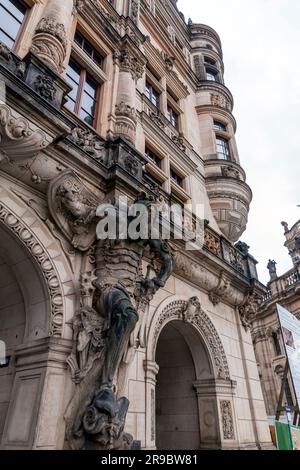 Dresden, Germany - December 19, 2021: The ancient George Gate or Georgentor in the old town, Altstadt of Dresden, the capital of Saxony, Germany. Stock Photo