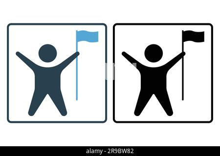 Success Icon. People holding flag. icon related to Champion, winner, victory. Solid icon style design. Simple vector design editable Stock Vector