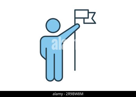 Success Icon. People holding flag. icon related to Champion, winner, victory. Flat line icon style design. Simple vector design editable Stock Vector