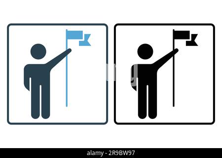 Success Icon. People holding flag. icon related to Champion, winner, victory. Solid icon style design. Simple vector design editable Stock Vector