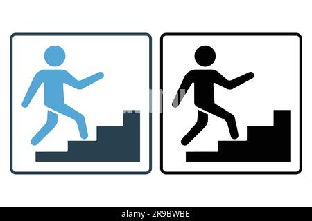 Success stairs up Icon. People go up stairs. icon related to career, business climb, success. Solid icon style design. Simple vector design editable Stock Vector