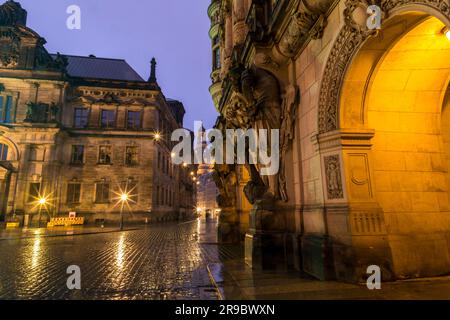 Dresden, Germany - December 19, 2021: The ancient George Gate or Georgentor in the old town, Altstadt of Dresden, the capital of Saxony, Germany. Stock Photo