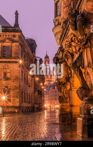 Dresden, Germany - December 19, 2021: The ancient George Gate or Georgentor in the old town, Altstadt of Dresden, the capital of Saxony, Germany. Stock Photo