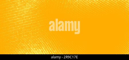 Yellow radial halftone background. Retro comic grain pixel texture. Pixelated dots cartoon wallpaper. Pop art fading wavy gradient pattern. Vector gritty backdrop. Stock Vector