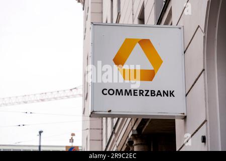 Munich, Germany - DEC 23, 2021: Munich branch of Commerzbank AG, a major German bank operating as a universal bank, headquartered in Frankfurt am Main Stock Photo