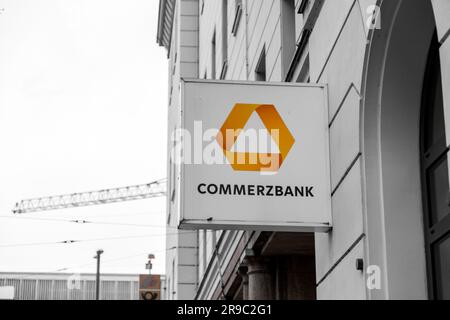Munich, Germany - DEC 23, 2021: Munich branch of Commerzbank AG, a major German bank operating as a universal bank, headquartered in Frankfurt am Main Stock Photo