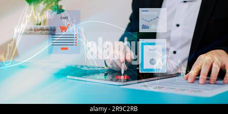concept of online shopping, using a laptop Stock Photo