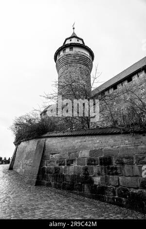 The iconic Sinwell Tower, part of the Kaiserburg, the royal fortification in old town, Nuremberg, Bavaria, Germany. Stock Photo