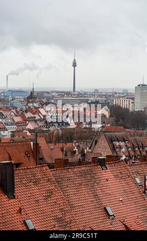 Nuremberg, Germany - DEC 28, 2021: Aerial view of the Bavarian city of Nuremberg, Germany. Stock Photo